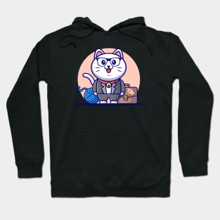 Cute Cat Businessman Cartoon Vector Icon Illustration Hoodie